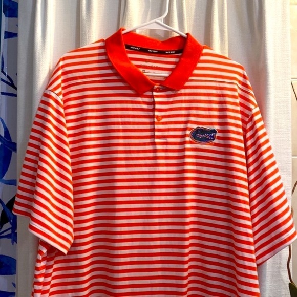 Nike Orange & White Striped University of Florida Polyester & Spandex Golf Polo - Picture 2 of 8